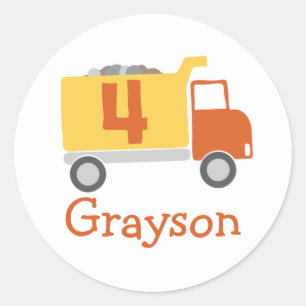 Camion de construction 4e Stickers de fête d'anniv