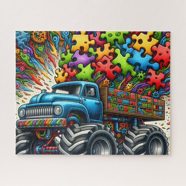 Camion de l'autisme en pièce de puzzle (Horizontal)
