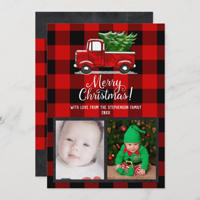 Camion de ramassage rouge Joyeux Carte photo de la (Devant / Derrière)