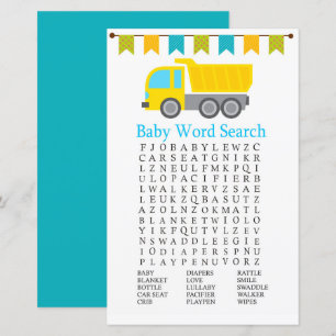 Camion de vidage Baby shower Word Search Jeu