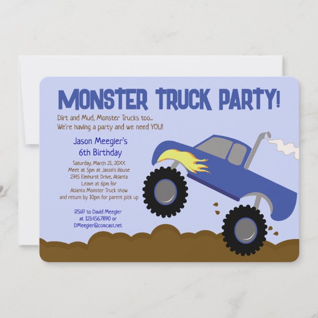 CAMION MONSTER 5x7 Invitations d'anniversaire (Devant)