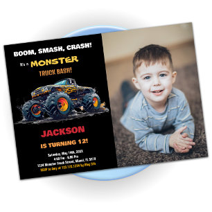 Camion Monster Jaune Invitations Anniversaire Phot