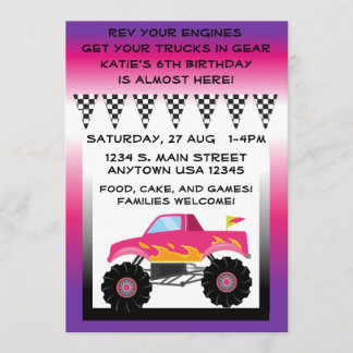 Camion Monster rose et violet 5" x 7" Invitations