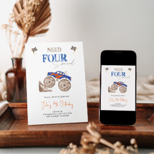 Camion Monstre Bleu Fiery 4e Invitation