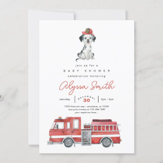 Camion Pompier Baby shower Invitation