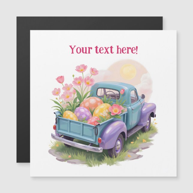 Camion Rétro Turquoise & Violet avec Œufs de Pâque (Devant / Derrière)