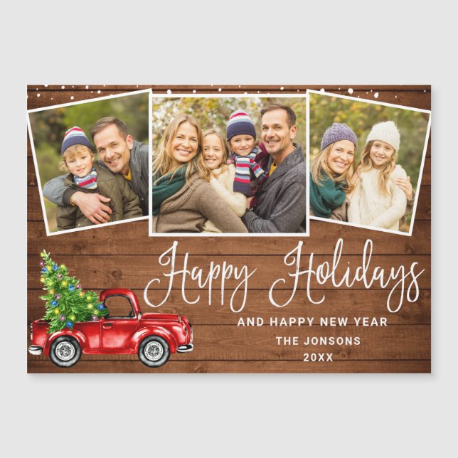 Camion rouge de Noël 3 photo Carte magnétique de v (Devant)