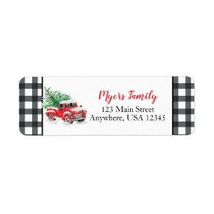 Camion rouge de Noël noir buffle plaid étiquette