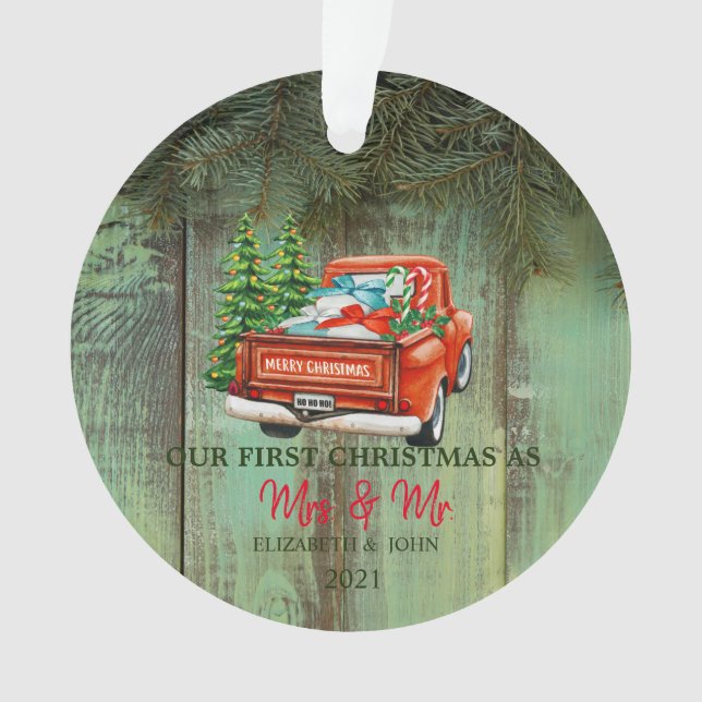 Camion Rouge Pins,Bois, Notre Premier Noël (devant)