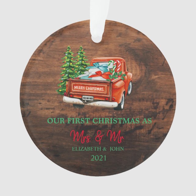 Camion Rouge Pins Notre Premier Noël Bois (devant)