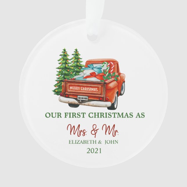 Camion Rouge Pins Notre Premier Noël Fêtes (devant)