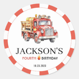 Camion rouge pompier garçon autocollants d'anniver