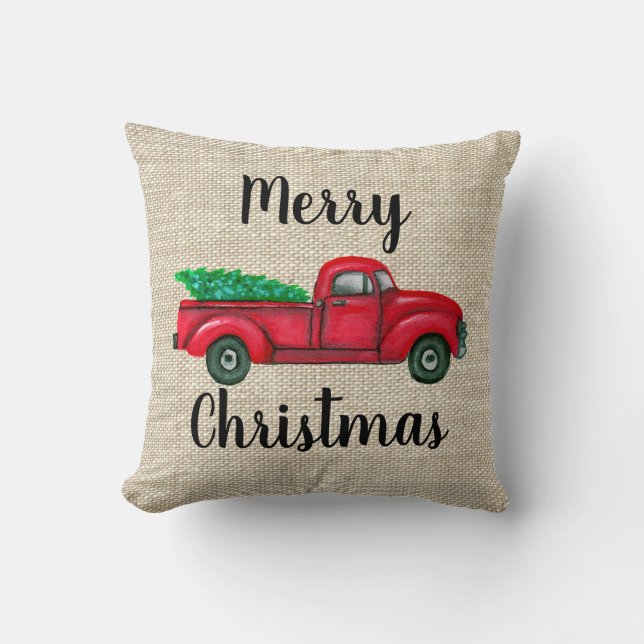 Camion rouge vintage avec Coussin sapin de Noël (Recto)
