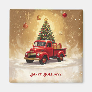 Camion Rouge Vintage avec Magnet Aimanté d'Arbre d