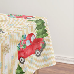Camion rouge vintage et nappe d'arbre de Noël