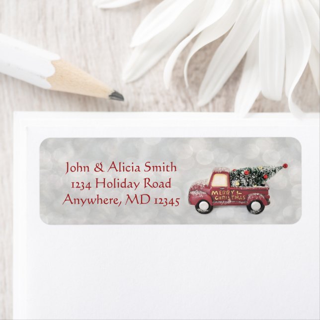 Camion vintage de collecte rouge | Étiquette de ad (En situation)