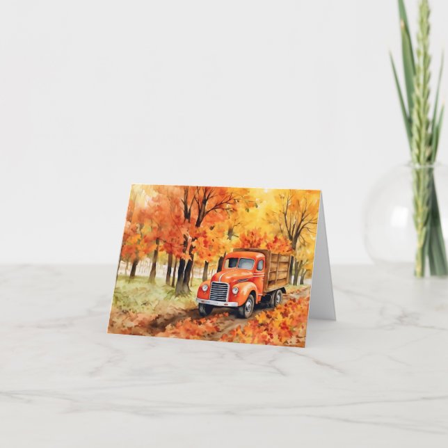 Camion Vintage Orange en blanc d'automne (Devant)