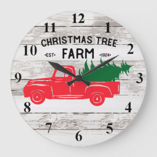 Camion Vintage rouge avec horloge d'arbre de Noël