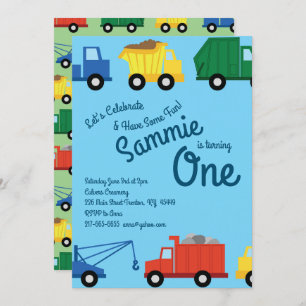 Camions colorés 1er anniversaire Invitations