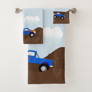 Camions de monstre bleus avec des flammes