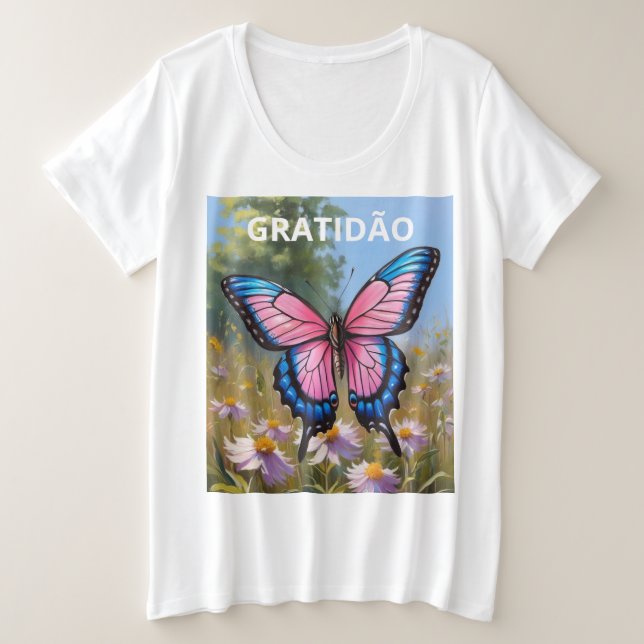 Camiseta Feminina Plus Size Básica Borboleta (Design devant)