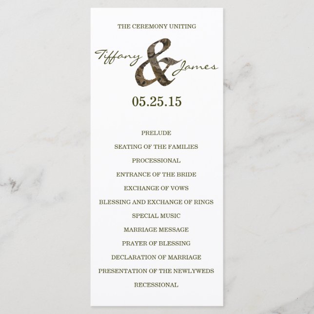 Camo Ampersand Wedding Programme (Devant)