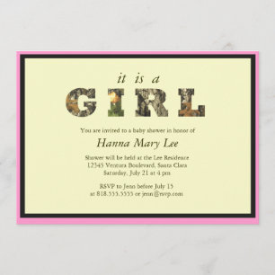Camo c'est une invitation de baby shower de fille
