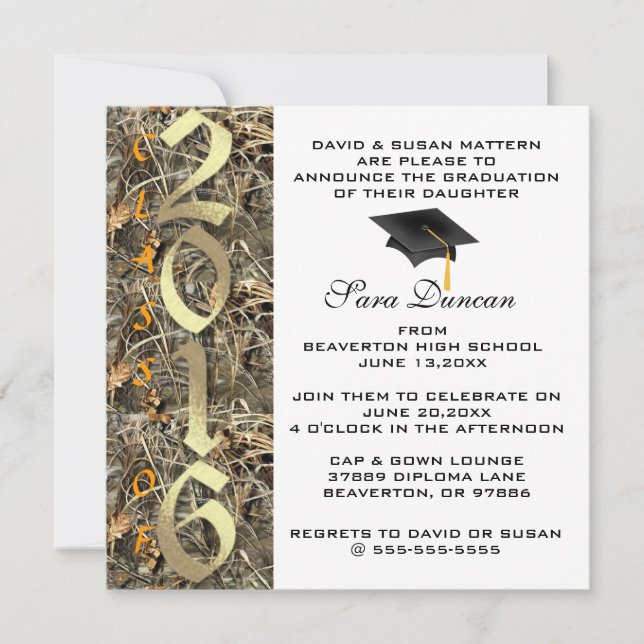 Camo Classic Elegant 2016 Graduation Invitation (Devant)