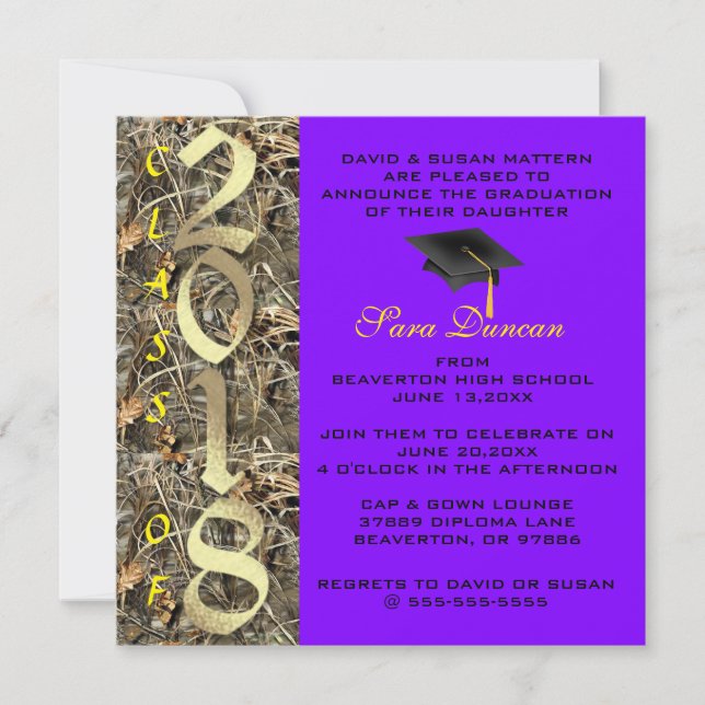 Camo Classic Elegant 2018 Graduation Invitation (Devant)