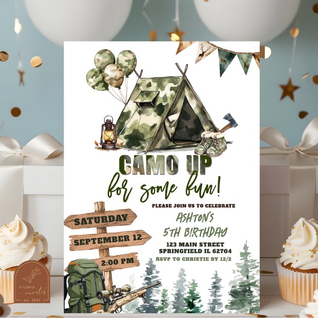 Camo de chasse pour une invitation d'anniversaire (Créateur téléchargé)