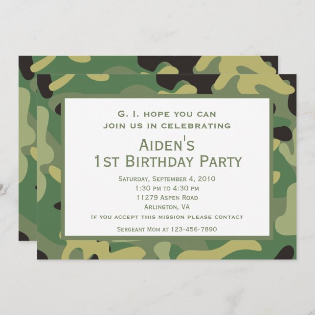 Camo vert | Invitation de fête d'anniversaire (Devant / Derrière)