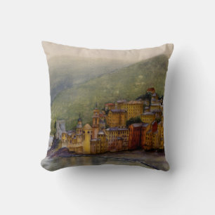Camogli, Italie aquarelle, Coussin