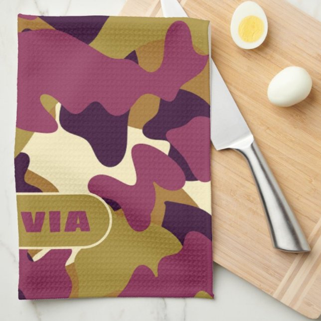 Camouflage camo violet vert cuisine serviette (Créateur téléchargé)