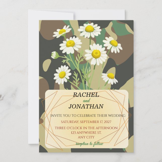 Camouflage & Chamomile Wedding Invitation (Devant)