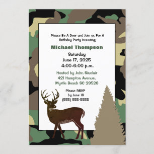 Camouflage Chasseur de cerfs Invitation d'annivers