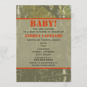 Camouflage et invitation orange de baby shower