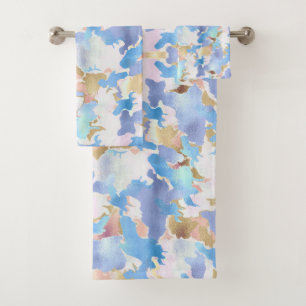 Camouflage Métallique Rose Bleu Or Abstrait