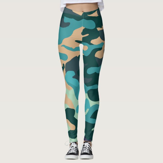 Camouflage Personnalisé Leggings Bleu, Vert (Devant)