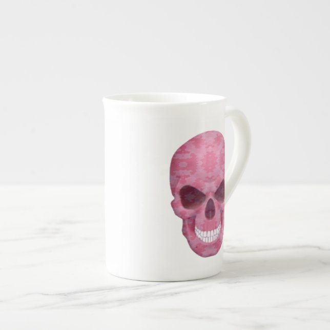 Camouflage rose Crâne os Chine Mug (Devant droit)