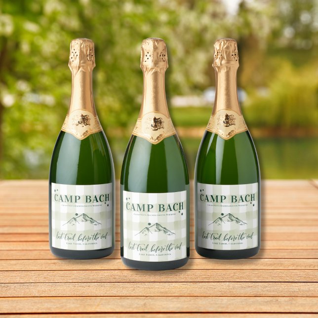 CAMP BACH - Champagne sur mesure Étiquette Vibes r (Rustic Camp Bach champagne label – perfect for outdoor bachelorette toasts in the woods!)