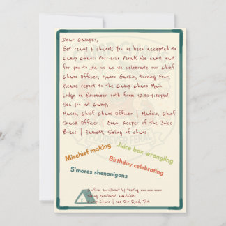 Camp Chaos: Forever Feral 4th Birthday Invitation