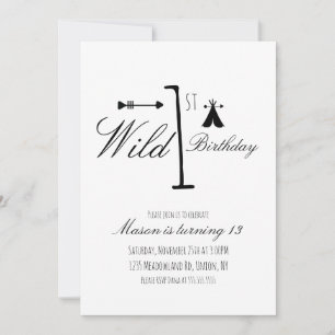 Camp d'anniversaire sauvage tribal noir et blanc 1