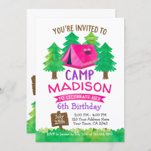 Camp d'été , camping Invitation d'anniversaire