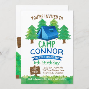 Camp d'été , camping Invitation d'anniversaire