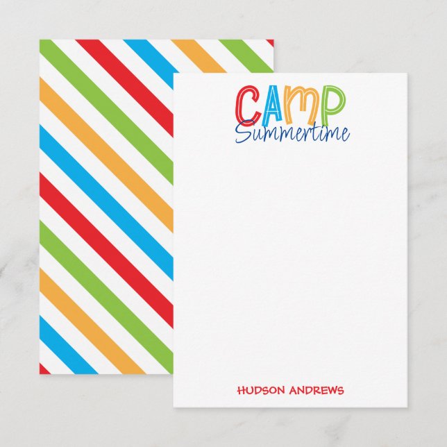 Camp d'été coloré Cartes de notes personnalisées (Devant / Derrière)