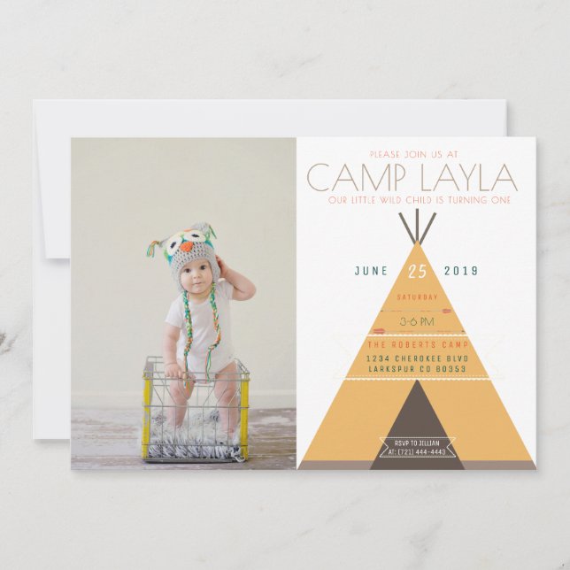 Camp Tipi | Premier Invitation photo anniversaire (Devant)