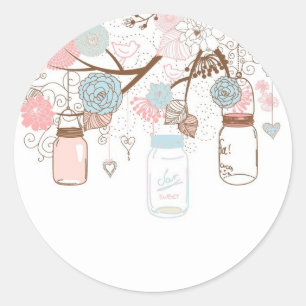 Campagne Mason Jar Bébé Stickers Bleu et rose