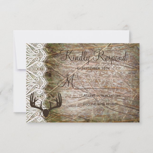 Campagne rustique Chasse Camo Antlers Mariage RSVP (Devant)