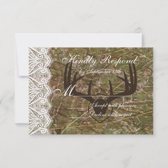 Campagne rustique Chasse Camo Antlers Mariage RSVP (Devant)