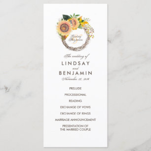 Campagne Tournesols Wreath Programmes de mariage